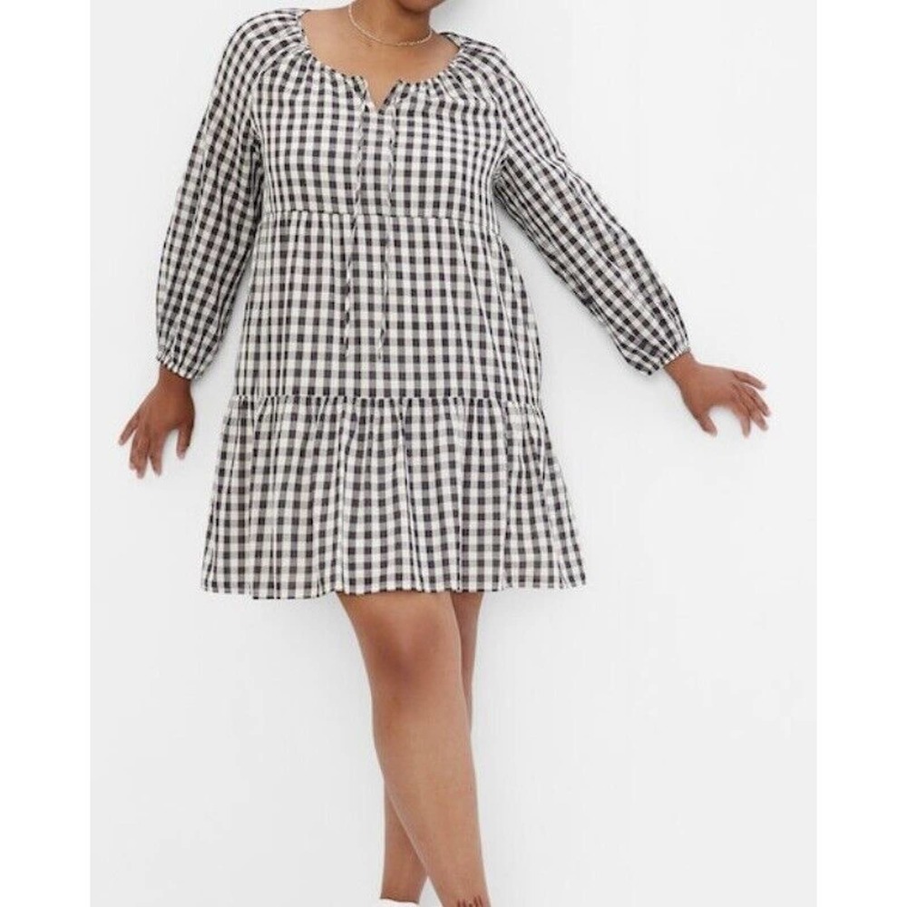NWT GAP Tie-Front Tiered Mini Dress Black Gingham Women’s Size XL. 0059